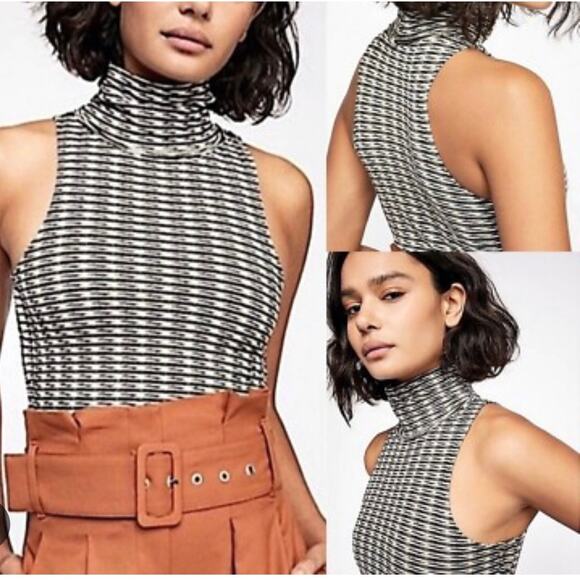 Free People Green Geo Pattern Little Baby Turtleneck Sleeveless Crop Top XS - Picture 1 of 7